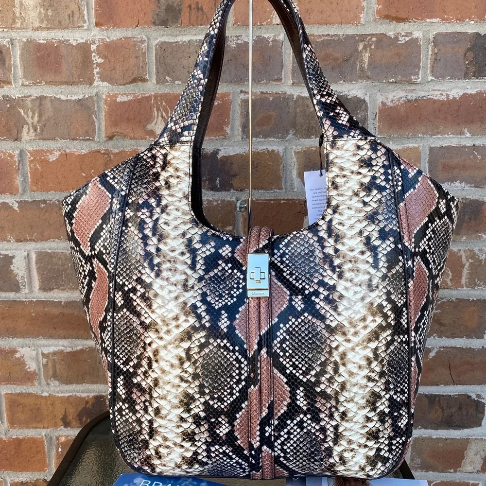 NWT Brahmin Carla Tea Rose Evita Snakeskin Python - Picture 4 of 9